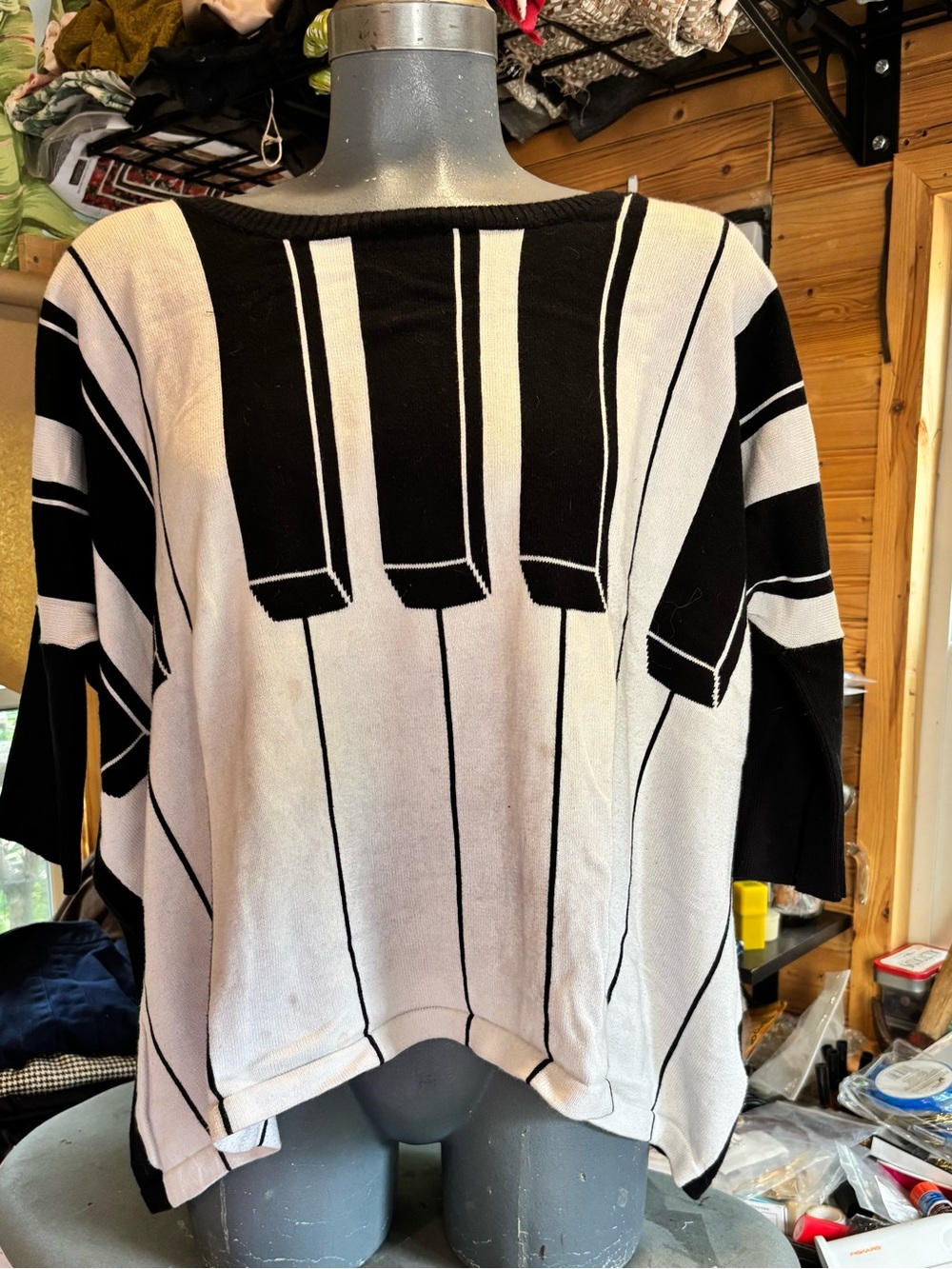 Betsey Johnson Black and White Piano Key Pullover Sweatshirt